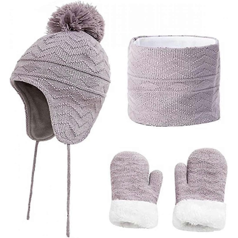 3pcs Kids Winter Beanie Hat Scarf Gloves Set For Kids 1-3 Years Old Girls Boy Warm Knited Earflap Beanie Fleece Cap | Fruugo SG