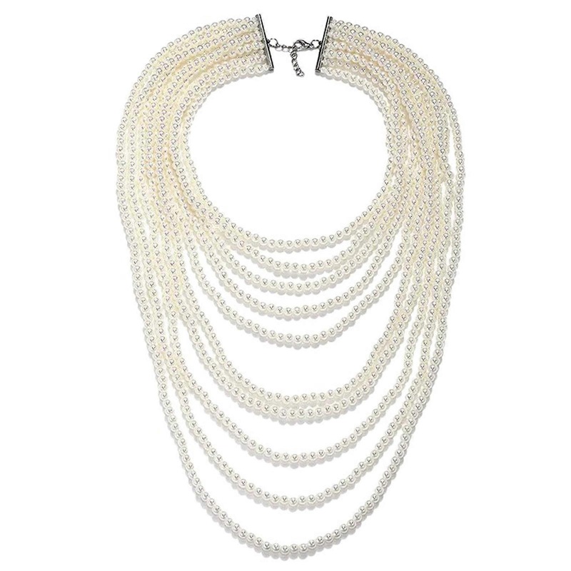 Elegant Pearls Shawl Body Chain Hand Beading Collar Necklace for Stage Shows Shoulder Neck Jewelry for Music Festival White | Fruugo SG