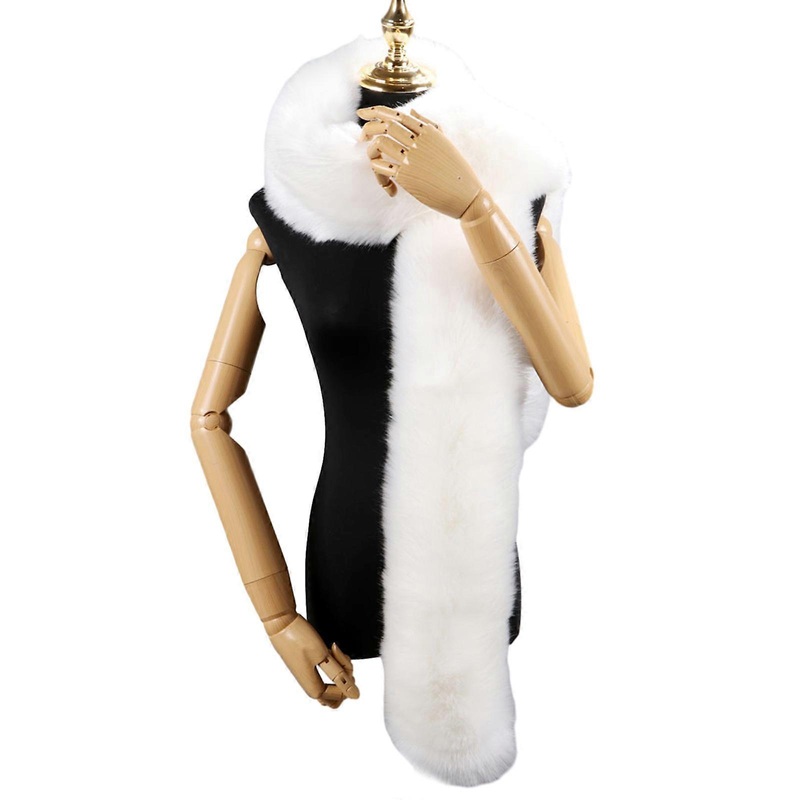 Furry FoxFur Long Scarf for Girls Women Winter Neck Warmer Solid Color Selfie Neck Wrap Warm Plush Shawl Casual Collar  White | Fruugo SG