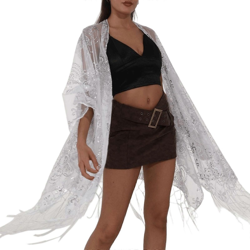 Sequins Embellished Shawl Fashionable Elegant Shawl Women Evening Capes for Parties and Weddings  White | Fruugo SG
