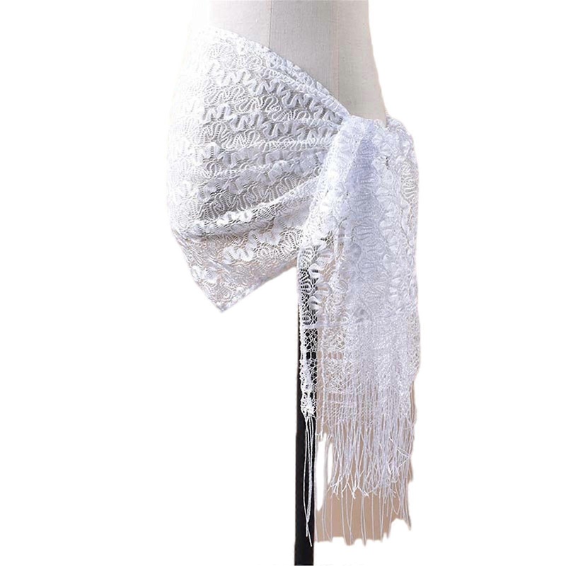 Women Fringed Shawl Stylish Scarf Hot Weather Lace Neck Wrap Fringed Thin Embroidered Soft Scarf  White | Fruugo SG