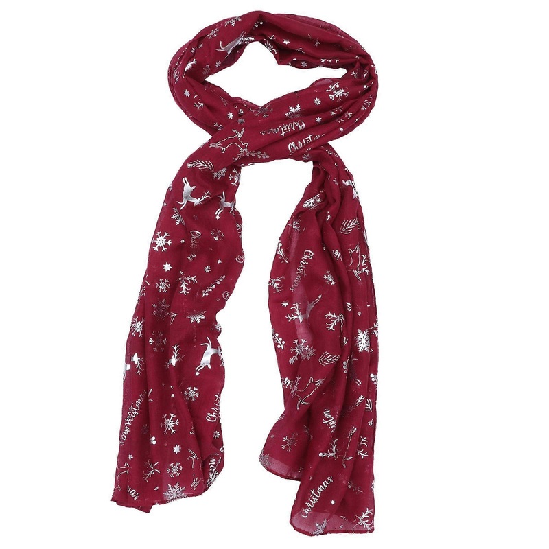 Xmas Theme Pattern Neckerchief Shawl Printed Scarf Neckwear For Women Dark Red 180x70cm Elegant Design 1Pack | Fruugo SG