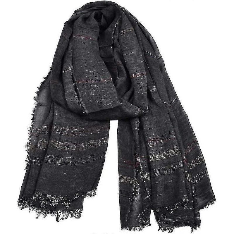 Unisex Soft Striped Scarf With Tassels Cotton Linen Solid Color Scarves | Fruugo SG