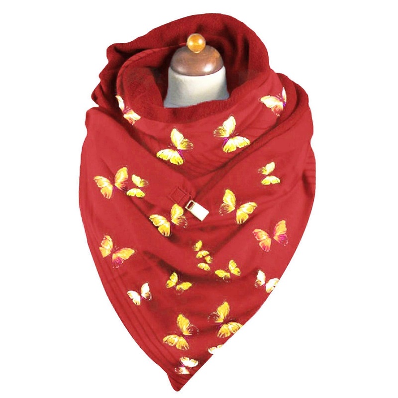 Women for Butterfly Printed Winter for Triangle Scarf with Clip Thicken Warm Button Personality Shawl Wrap Cold Weather  Red | Fruugo SG