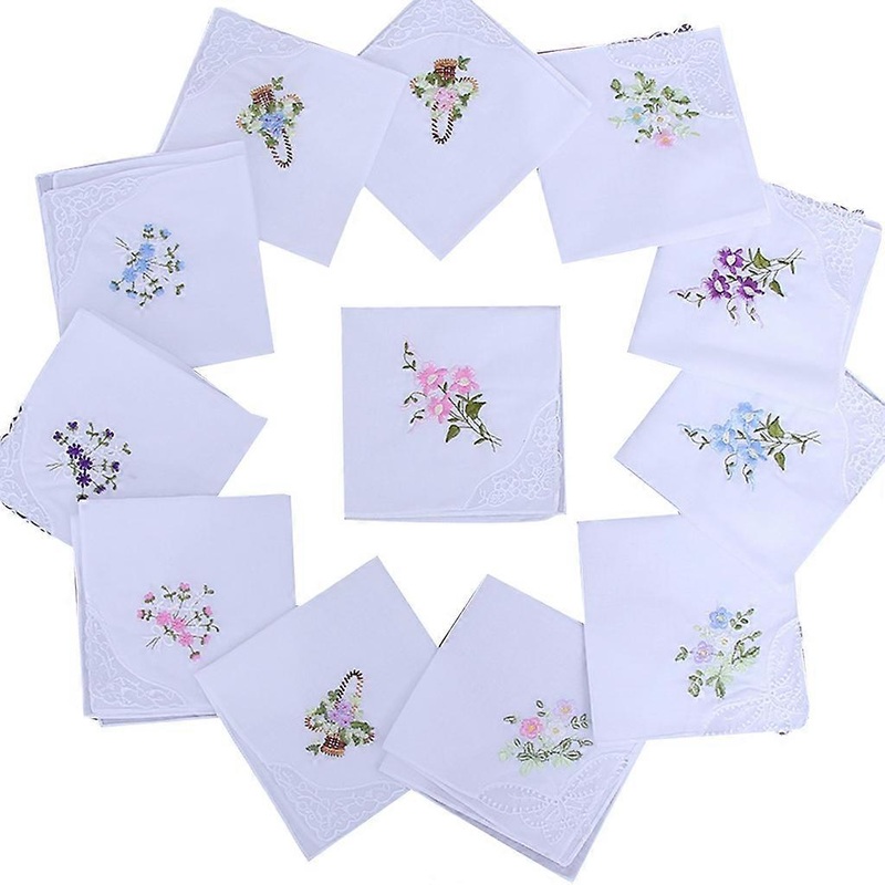 5Pcs/Set 11×11 Inch Womens Cotton Square Handkerchiefs Floral Embroidered with for Butterfly Lace Corner Pastoral Style Pocket Hanky Towel | Fruugo SG