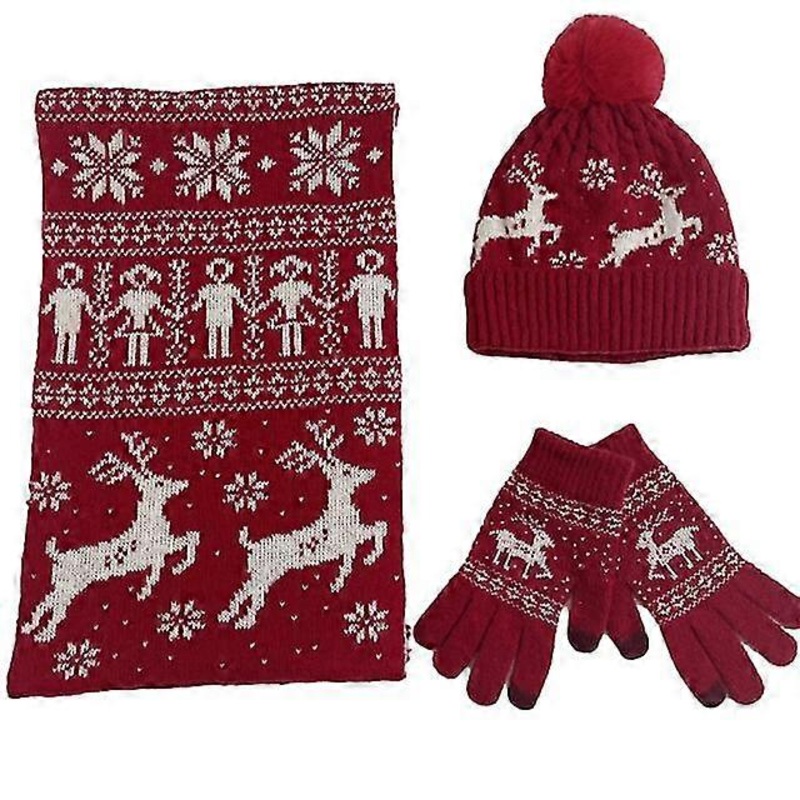 3 Pcs Hat Scarf Glove Winter Christmas Warmer Scarves Knitted Beanies Elk Pattern Scarf Women Men Thicken Soft Scarf Sets Unisex | Fruugo SG