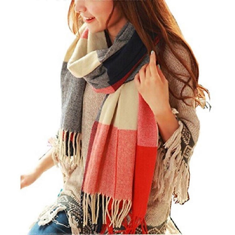 Women’s Fashion Long Shawl Big Grid Winter Warm Lattice Large Scarf Red Blue | Fruugo SG