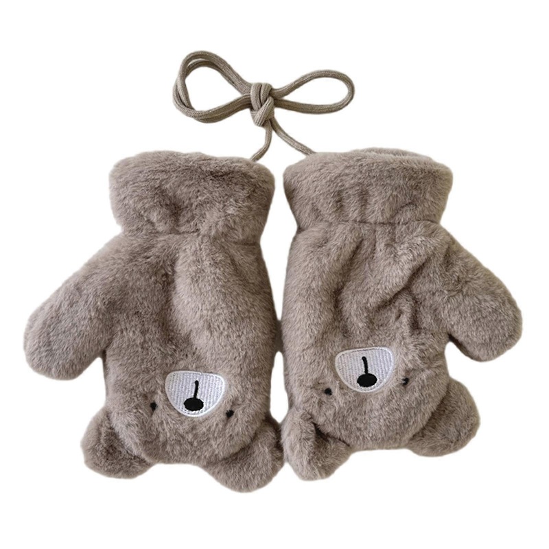 Cartoon Plush Gloves/Neck Scarf for 4-8T Children Winter Warm Mittens Stylish Hand Warmer with Adjsutable Neck Rope  Khaki gloves | Fruugo SG