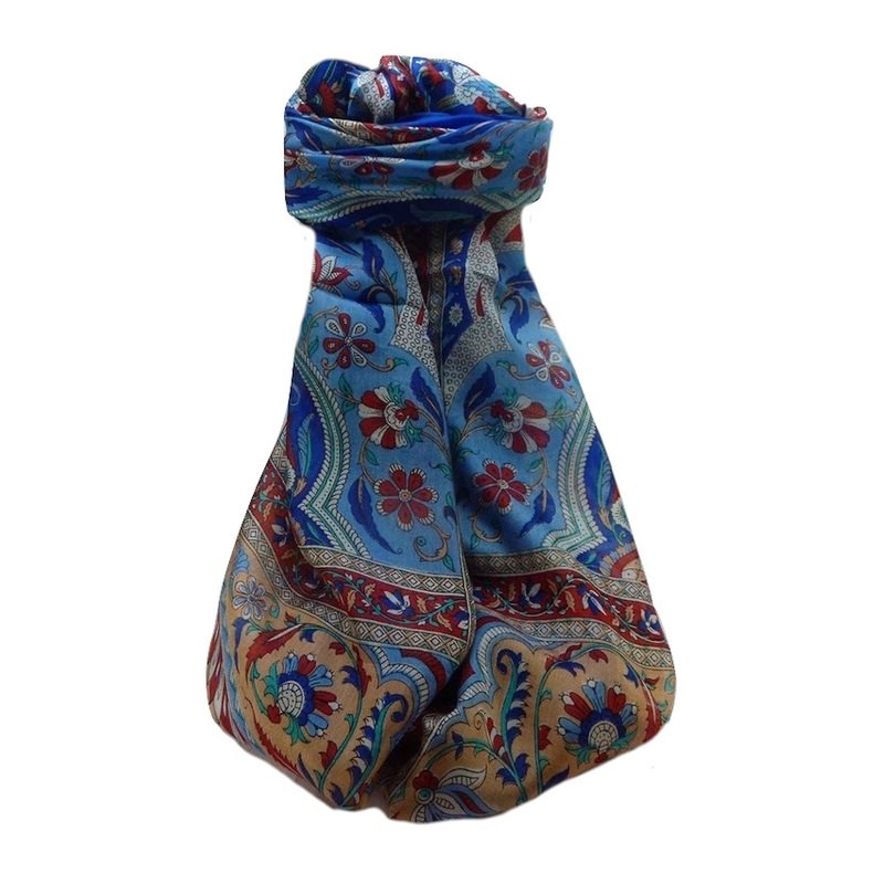 Mulberry Silk Traditional Long Scarf  Meri Blue by Pashmina & Silk | Fruugo SG