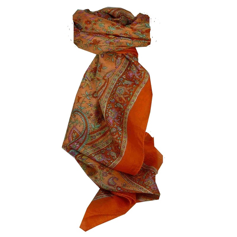Mulberry Silk Traditional Square Scarf Abhan Terracotta by Pashmina & Silk | Fruugo SG