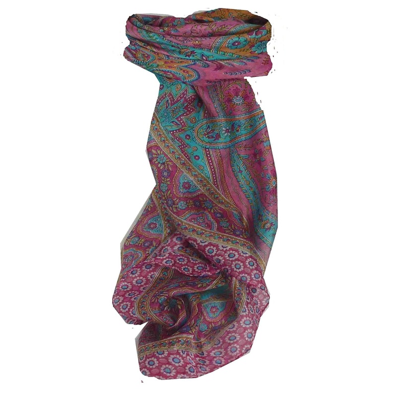 Mulberry Silk Traditional Square Scarf Ami Cerise & Aquamarine by Pashmina & Silk | Fruugo SG