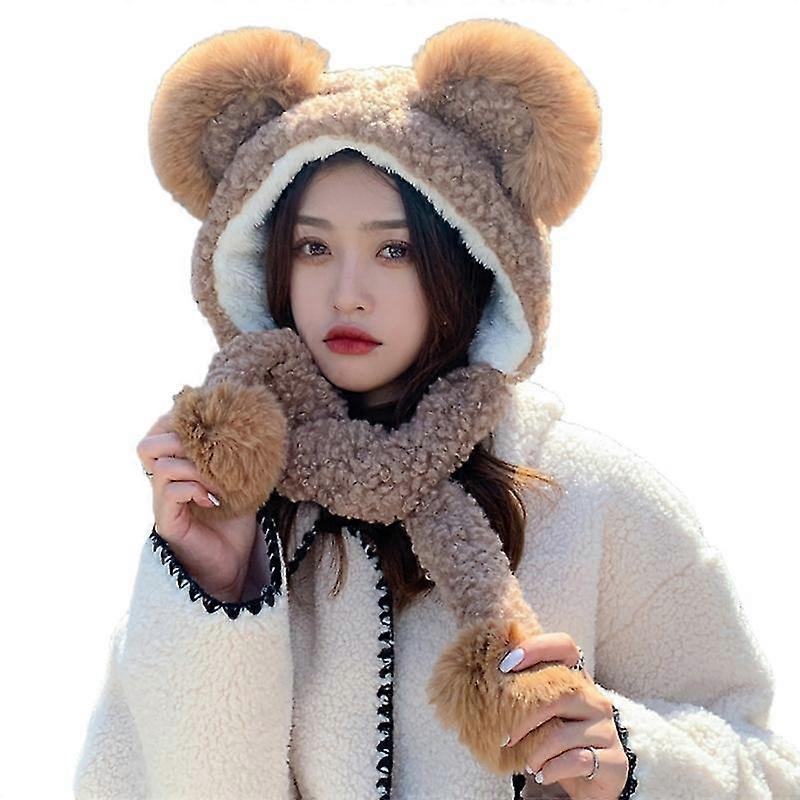 Windproof Scarf One Piece Scarf Bear Ear Hat Scarf Casual Plush Hats Cute | Fruugo SG
