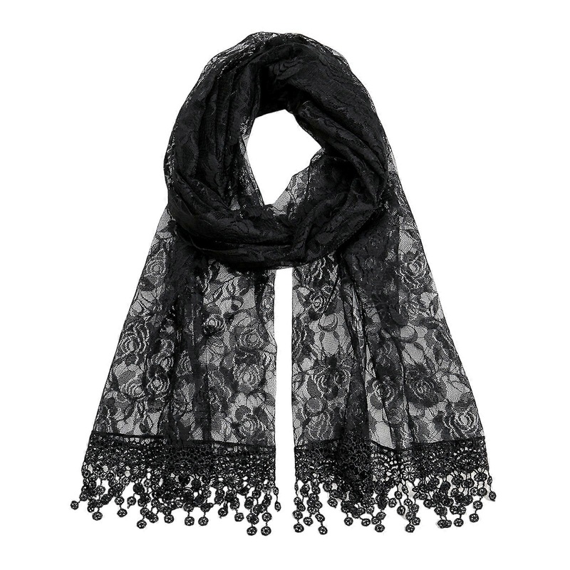 Womens Flower Lace Shawls Wraps for Evening Dress Fringes Tassels Lace Mesh Scarf for Wedding Dress Party Capes Stoles  Black | Fruugo SG