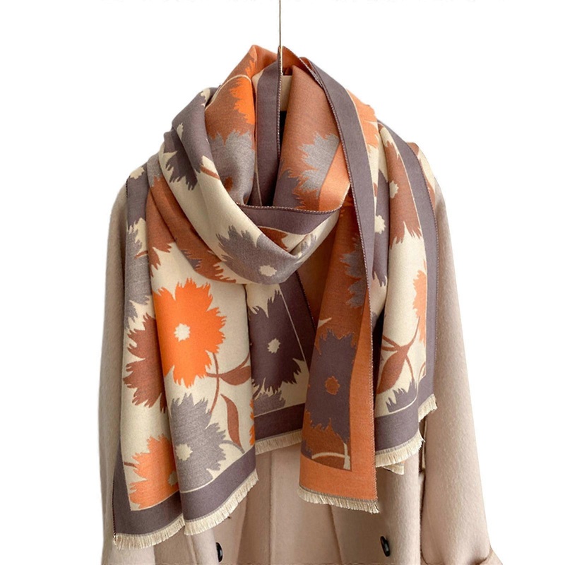 Fashion Scarf Women Luxury Winter Flower Pattern Warm Knitted Neckerchief Simple Women Winter Shopping Outdoor Scarf  orange beige | Fruugo SG