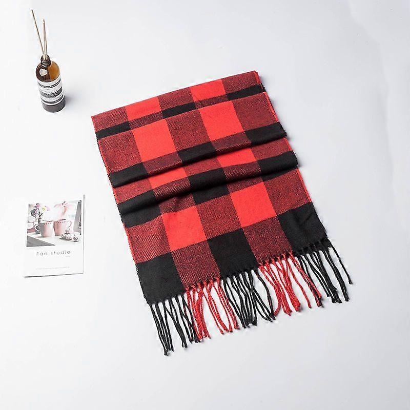Super soft classic literary plaid imitation cashmere feel winter scarf thickened and warm all-match (5 red and black) | Fruugo SG
