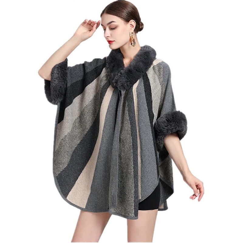Women’s Faux Fur Shawl Wrap Poncho Ruana Cape Open Front Cardigan Warm Cape Sweater Cloak | Fruugo SG